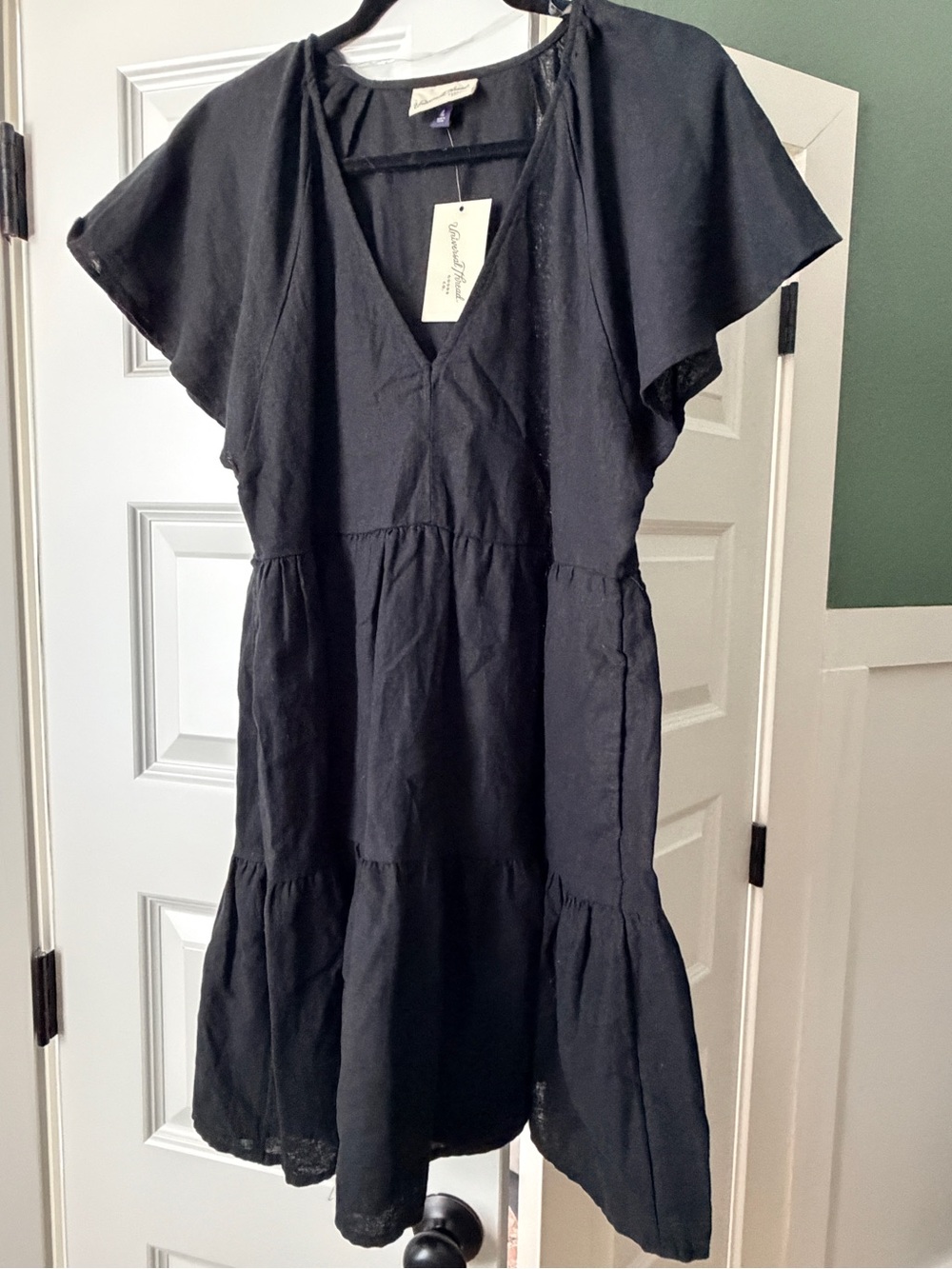 Universal Thread Black Tiered V-Neck Flutter Sleeve Dress